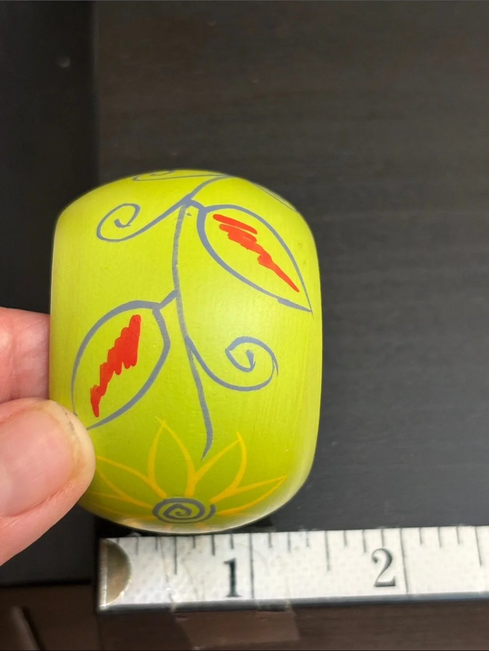 Vintage Folk Art Hand-Painted Lime Green Wooden Napkin Rings.
